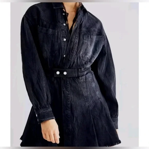 🎉Host Pick! 🎉Free People Chain of Command Black Denim Mini Dress Size Medium NWT - Picture 3 of 3